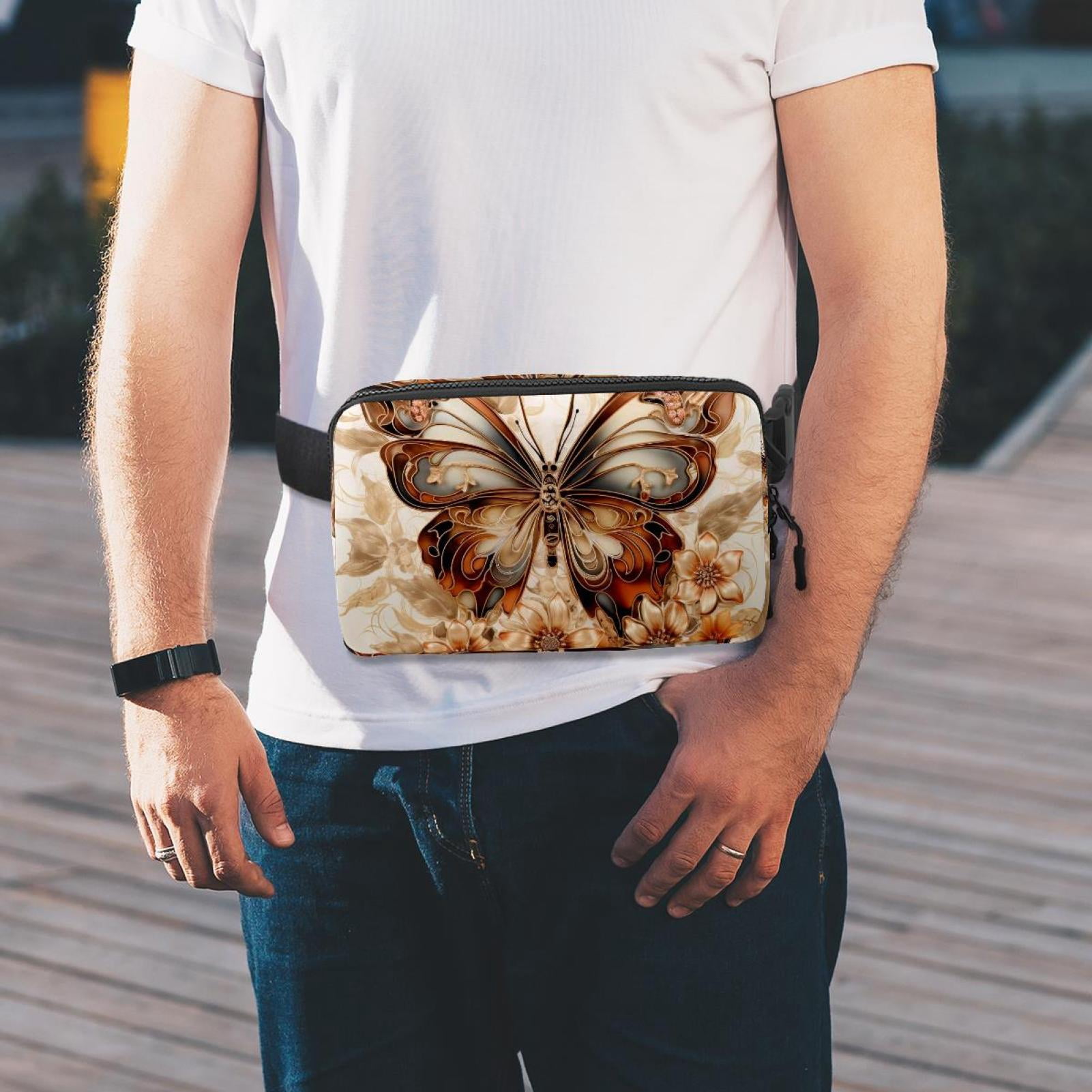 Butterflies Lightweight Adjustable Sling Bag Waist Pack with Extension Strap Unisex - Ideal for Travel and Outdoor Activities