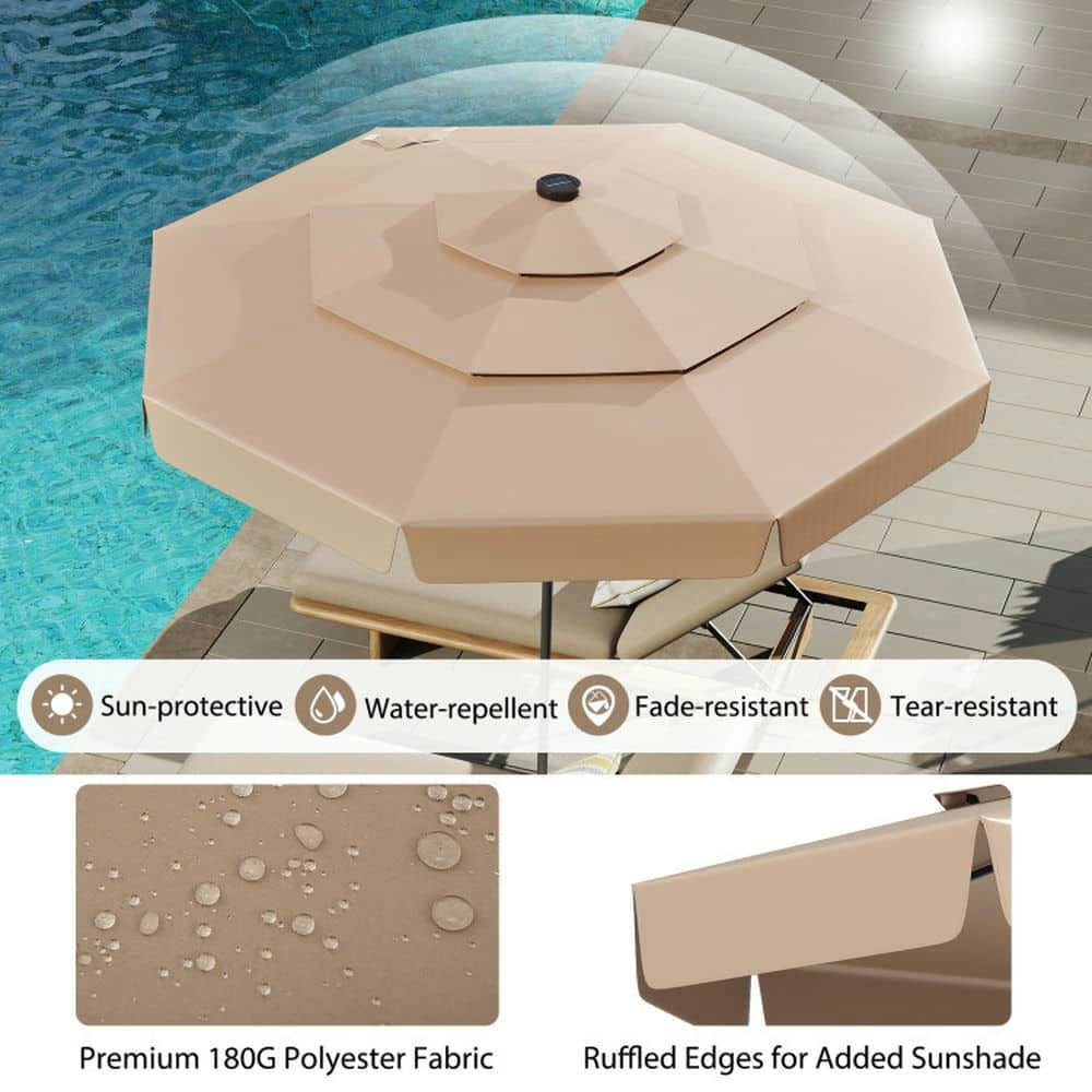 Spaco 10 Feet Solar Patio Umbrella with 3-Tier Vented Top, Outdoor Shade, Taupe