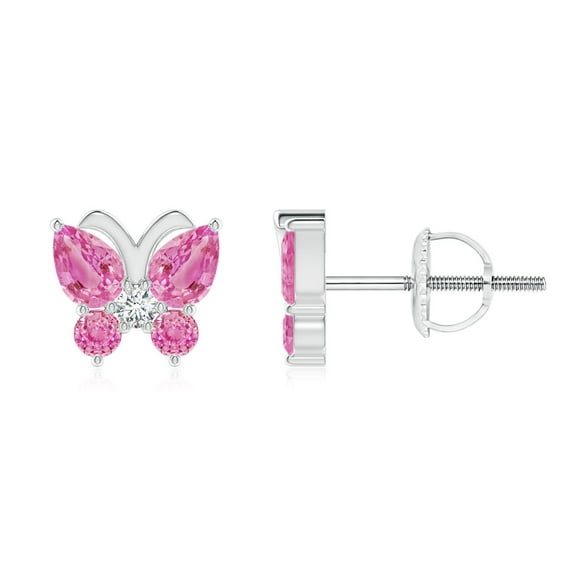 Angara Natural Pink Sapphire Earrings - Pink Sapphire Butterfly Stud Earrings with Diamond in Platinum for Women