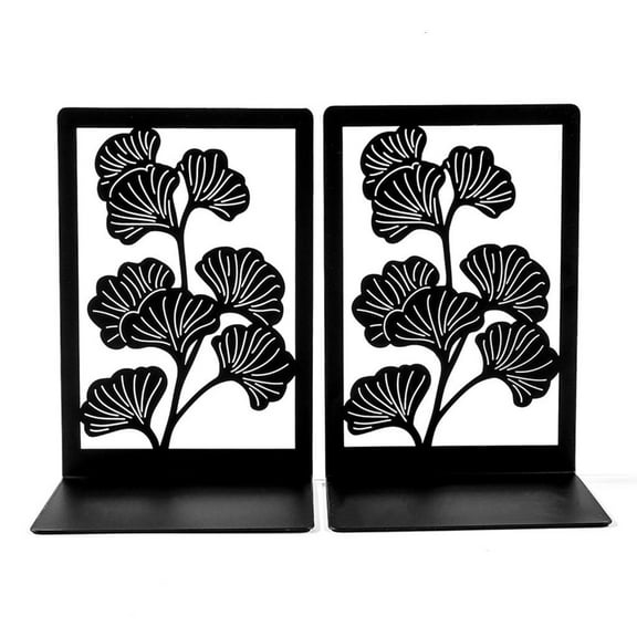 Zonest Metal Bookends for Shelves Hollowed Ginkgo Leaf Bookends Metal Book Stoppers