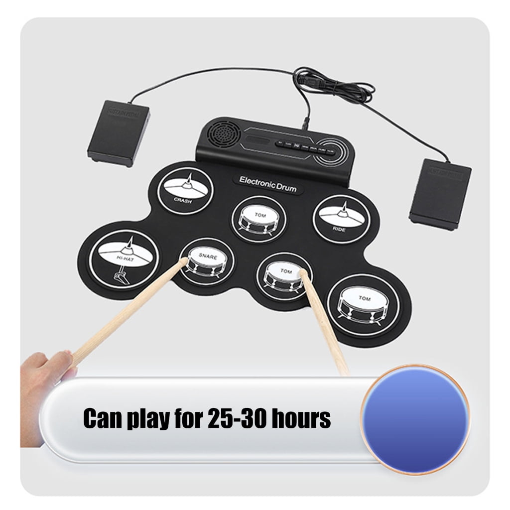 MOMOJIA Rechargeable Electronic Drums Set Folding Silicone Practice Pad with Drumsticks Foot Pedal For Children Music Lovers