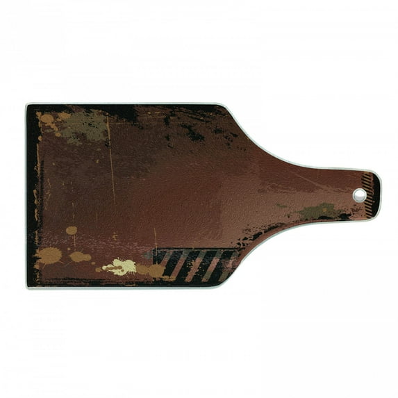 Sports Cutting Board, Maroon Grunge Rugby Theme with Game Elements Competition Win Sports Artisan Image, Tempered Glass Cutting and Serving Board, Wine Bottle Shape, Brown Black, by Ambesonne