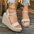 thumbnail image 4 of Espadrilles for Women Platform Wedge Sandals Classic Suede Open Toe Ankle Strap Wedges Heels Casual Summer Footwear Beige Size 7.5, 4 of 7