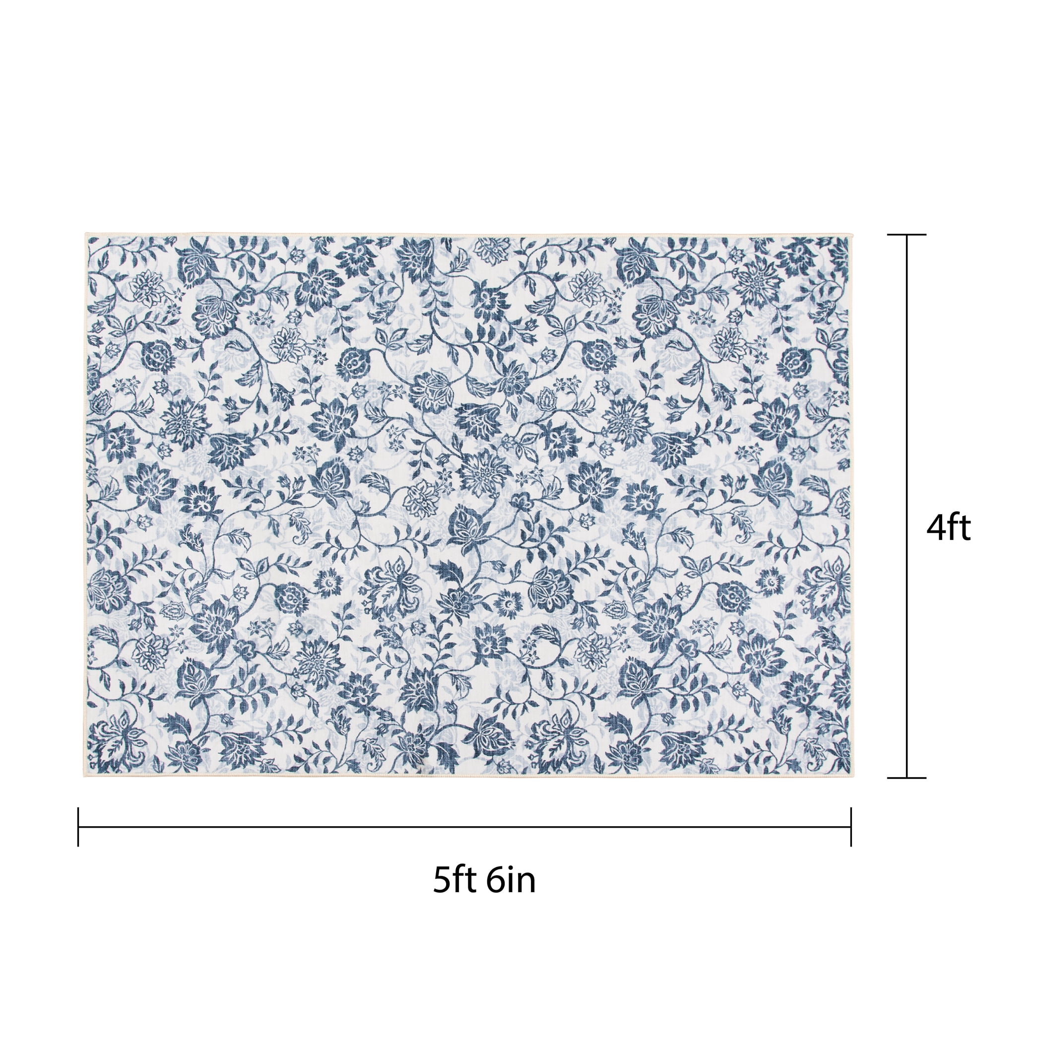 Mainstays Blue Floral Faux Fur Indoor Accent Rug, 4'x5'6"