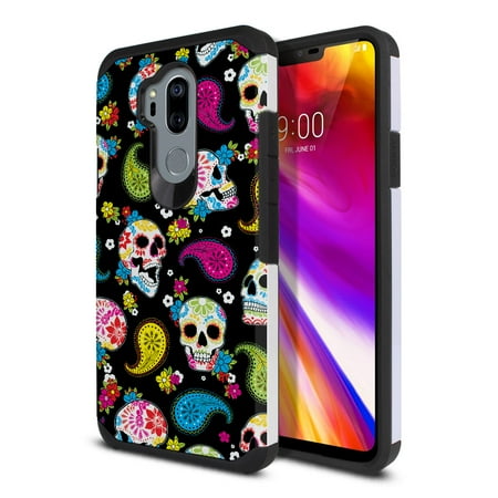 Skull Back Cover - FINCIBO Dual Layer Hybrid Case Hard Plastic TPU Slim Back Cover for LG G7 ThinQ G710 6.1