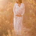 thumbnail image 4 of Versatile Maternity Long Sleeve V Neck Sheer Lace Dress Bodycon Fit Trailing Train for Various Formal Activity, 4 of 9