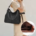 thumbnail image 3 of Conjunto de bolso de dos piezas para mujer - Bolso de hombro y bolso de hombro de cuero encerado al aceite de gran capacidad | Negro, Marrón, Café | 13,78 x 11,81 x 5,12 pulgadas | Diseño duradero y, 3 of 6