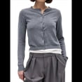 thumbnail image 2 of Cárdigan Corto para Mujer, Suéter de Punto de Larga con Botones para Vestidos y Jeans. Gris M, 2 of 10