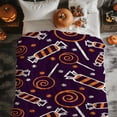 thumbnail image 4 of Halloween Candy-Themed Blanket - Soft Flannel Throw with Orange Lollipops & Spiders, Purple Base, Cozy for Couch & Bed, Perfect for Home Decor, Parties, and Movie Nights, Halloween Decorations, 4 of 8