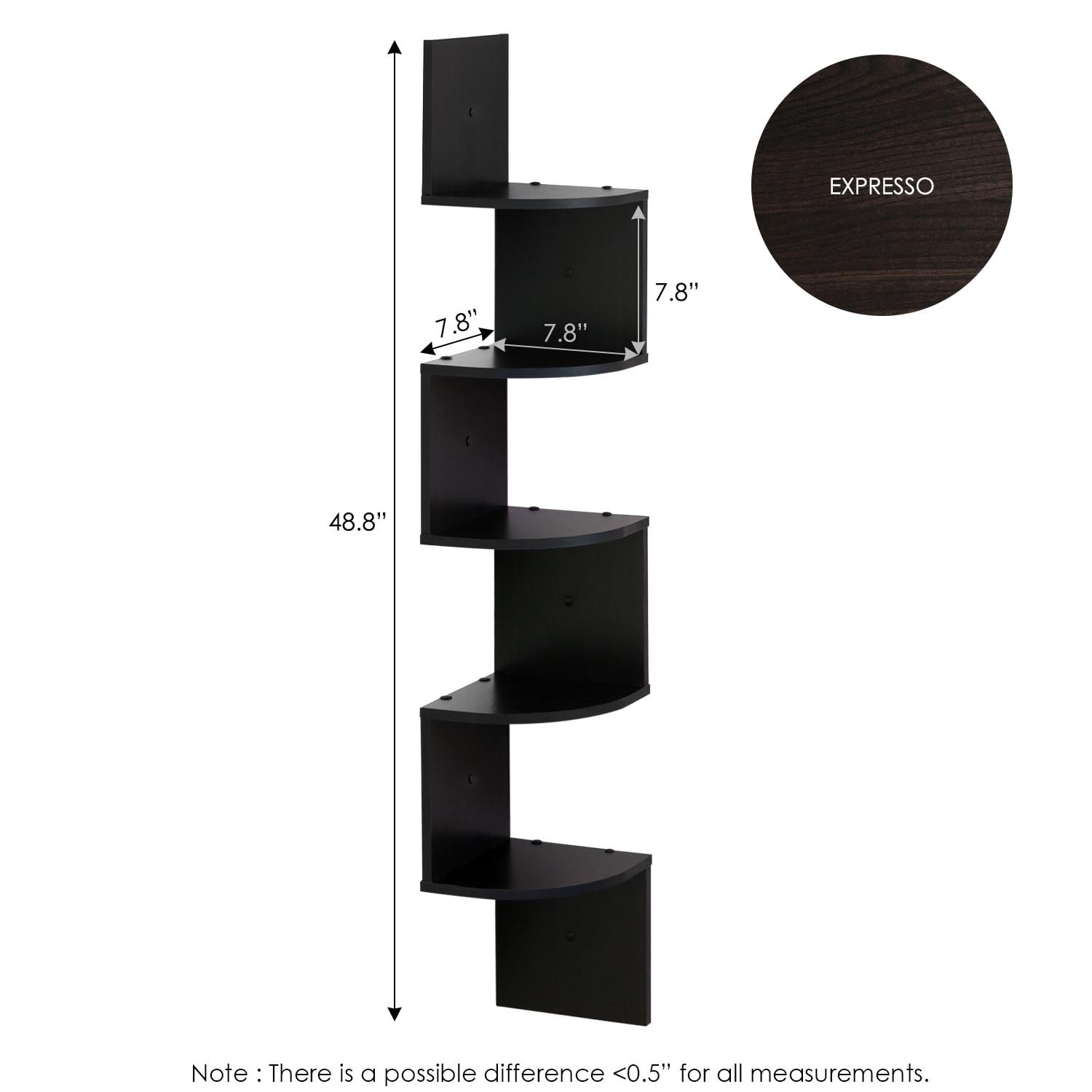 Furinno FR16122EX Wall Mount Floating Radial Corner Shelf, 5Tier