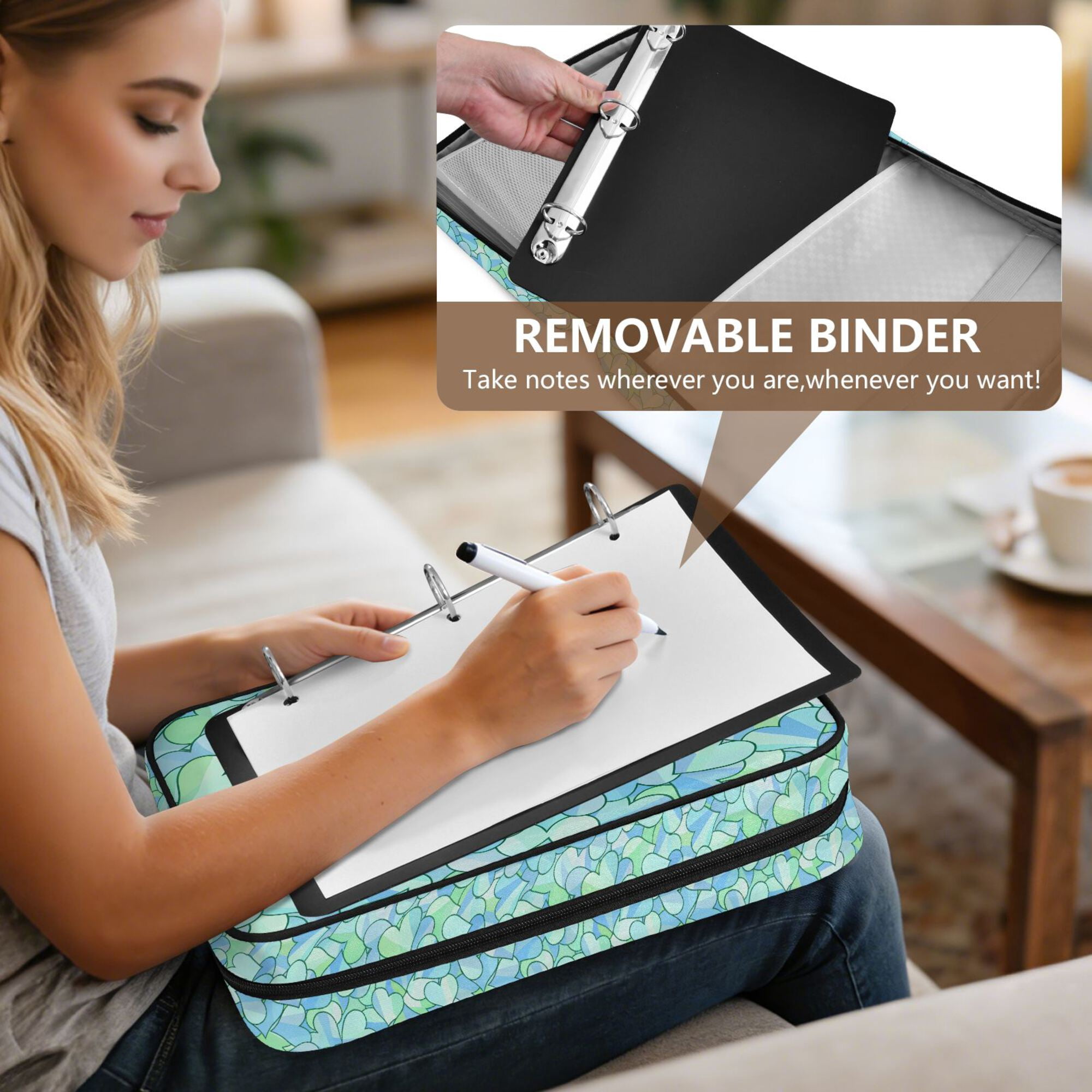FORMRS Accordion File Folder A4 Size 7-Pocket Expanding Document Organizer Bag with 3 Ring Binder, Abstract Hearts Pattern