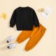 thumbnail image 5 of Gibobby Conjunto de camisas y pantalones largos para niños Tops y pantalones con estampado de de manga larga para niños Conjunto y trajes para niños de 3 piezas(Negro,6-12 Months), 5 of 5