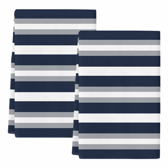 Dish Towels, Navy Blue Stripes Absorbent Kitchen Towels 2 PCS, Grey Striped Microfiber Hand Towels Dish Cloths Tea Towels for Home Bathroom Cleaning Drying,18X28-Inch,