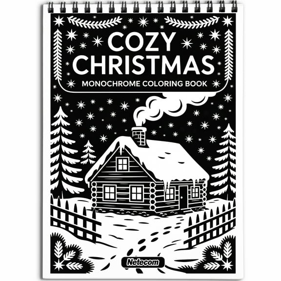 Cozy Christmas Monochrome Coloring Book Spiral Bound for Adult, Softcover, Relaxing One-Color Illustrations with Peaceful Holiday Scenes, Daily Activities for Mindfulness, Stress Relief