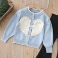 thumbnail image 4 of Suéter de cuello redondo para primavera y otoño e invierno para niñas, suéter con lazo en forma de corazón y botones de perlas, cárdigan de manga larga, suéter para niños, parte superior de poliéster, 4 of 7