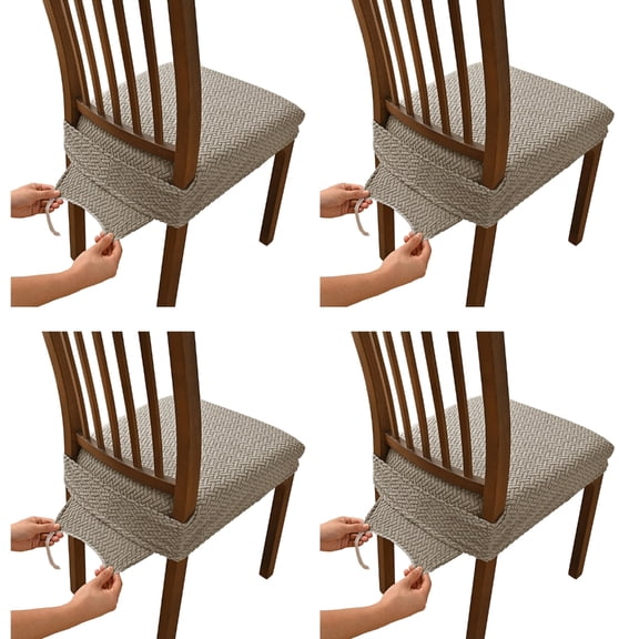 Pack of 4 Stretch Soft Removable Washable Seat Cover Striped Pattern Chair Slipcover for Dining Chairs Seat Protectors