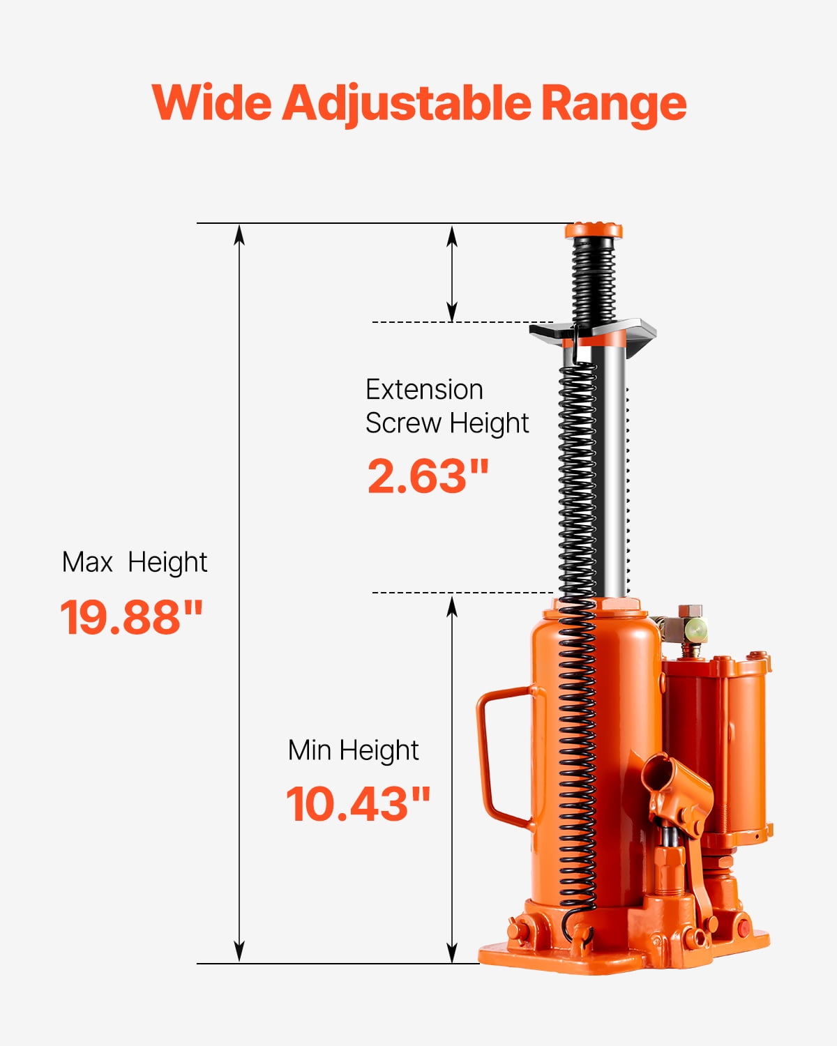 VEVOR Air Hydraulic Bottle Jack, 12 Ton/26455 lbs Pneumatic Hydraulic Bottle Jack with 10.43''-19.88'' Lifting Range & Manual Hand Pump