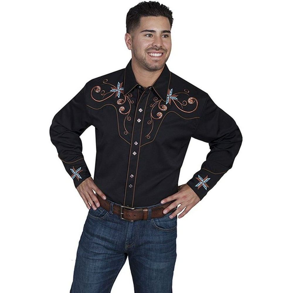 Scully Leather - Scully Western Shirt Men L/S Snap Embroidered Scroll ...