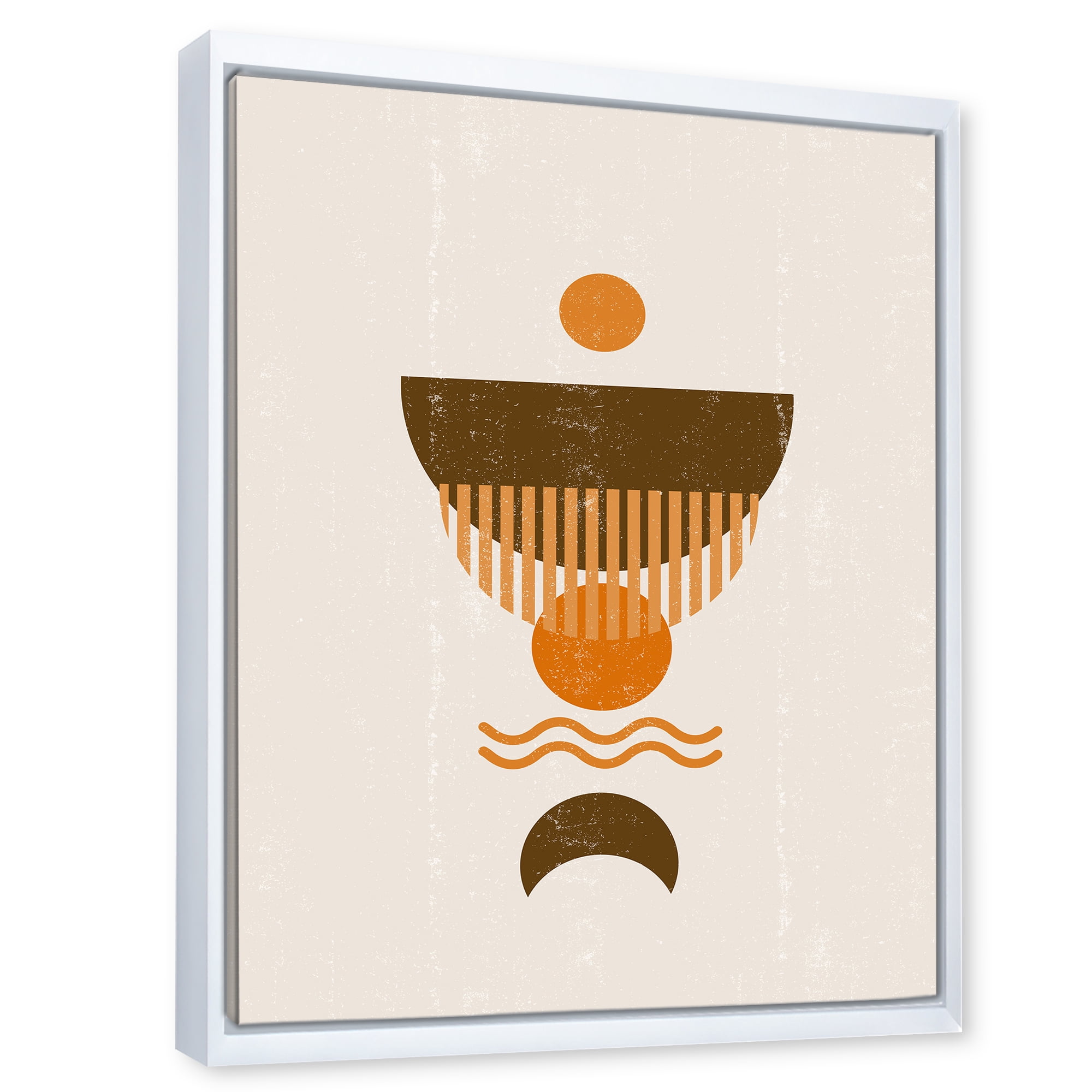 Designart 'Abstract Minimal Brown Moon and Orange Sun' Modern Framed Canvas Wall Art Print
