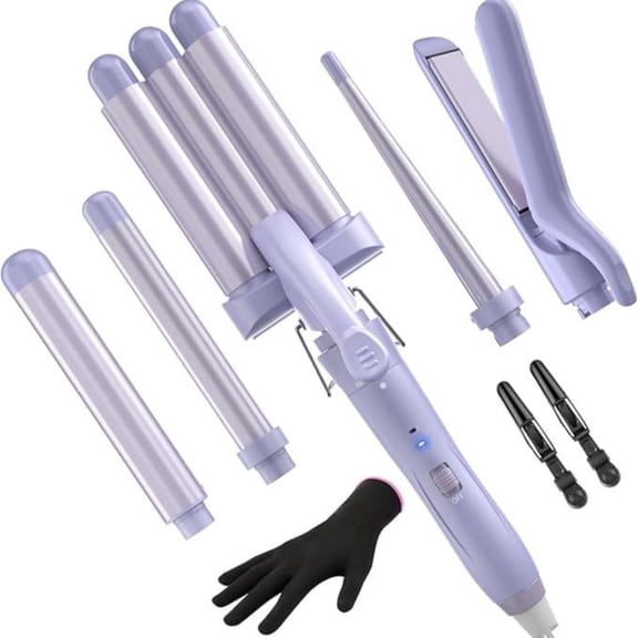 5 in 1 Wand Curling Iron, Curling Wand Set with Interchangeable Ceramic Barrels (0.35"-1.25"), Set with Flat Iron Hair Straightener, Fast Heating, Dual Voltage Hair Curler, Pink