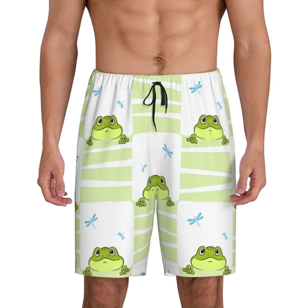Balery Frogs and Dragonflies Pantalones cortos de pijama de punto de algodón para hombre con cinturilla y bolsillos-Medium