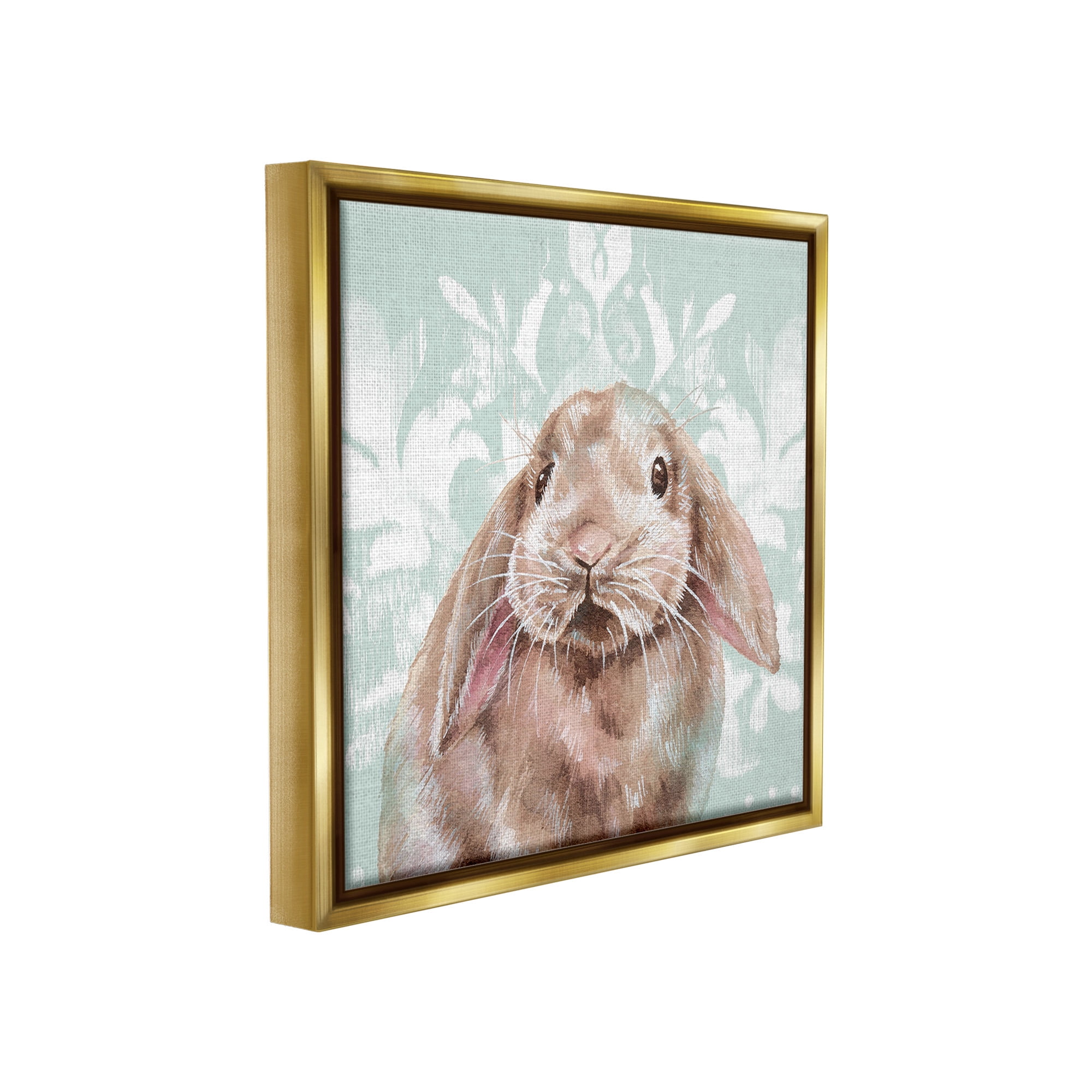 Stupell Industries Bunny with Floral Pattern Animals & Insects Painting Gold Floater Framed Canvas Art Print Wall Art, 25 x 25