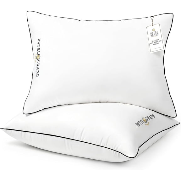 Hotel Grand Bed Pillows Queen Size Set of 2, Medium Soft Down Alternative Sleeping Pillows for Side Back Sleepers, 400 Thread Count Breathable Cotton Cover, 20x28 Inches, White