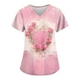 thumbnail image 2 of Womens Heart Printed Animals Nurse Uniforms Scrub Tops for Women, Short Sleeve V Neck Scrub Shirt with Pockets 2025 Pink L, 2 of 5