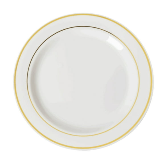 Exquisite Cream with Gold Rim Wedding & Party Dinnerware Disposable Plastic Plates 10.25" 40 Pack