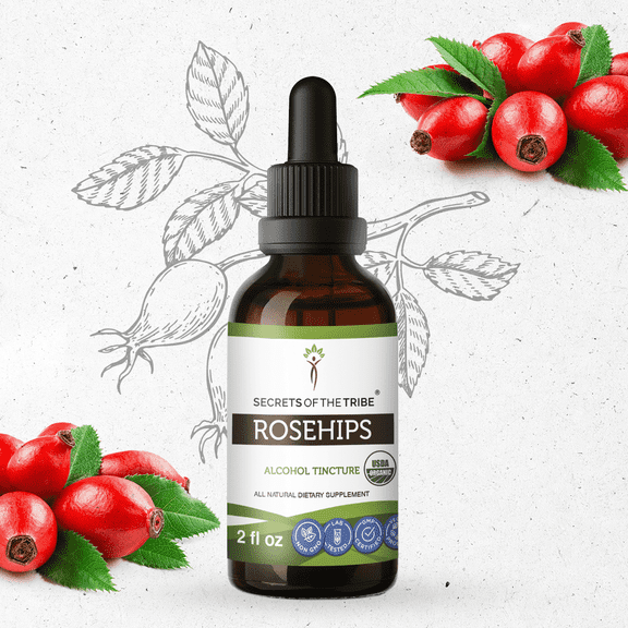 Secrets Of The Tribe Rosehips Organic Tincture Dietary Supplement, Natural Herbal Extract for Immune System Support, Certified Organic Rosehips (Rosa spp.) Dried Fruit, Alcohol Extract, Drops 2 oz