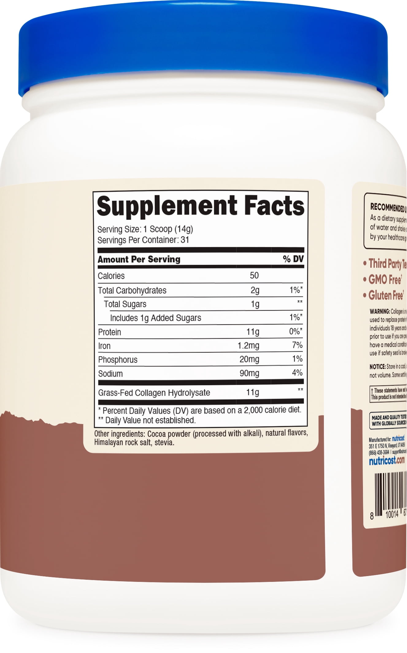 Nutricost Grass-Fed Collagen Powder 1LB (Chocolate) - Non-GMO, Gluten Free Supplement