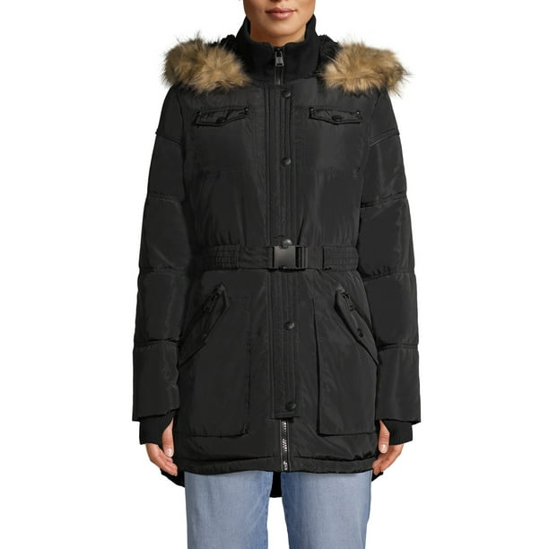 XOXO - XOXO Juniors' Heavyweight Belted Parka With Faux Fur Hood ...