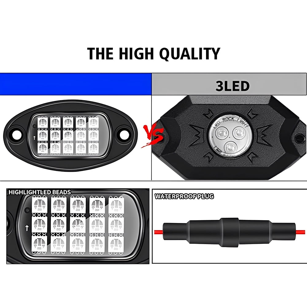 4 Pods RGB LED Rock Lights Underglow Multicolor Neon Light Kit with APP Control/Music Mode Under Glow Lights for Trucks SUV Golf Cart ATV Pickup Off Road,12V