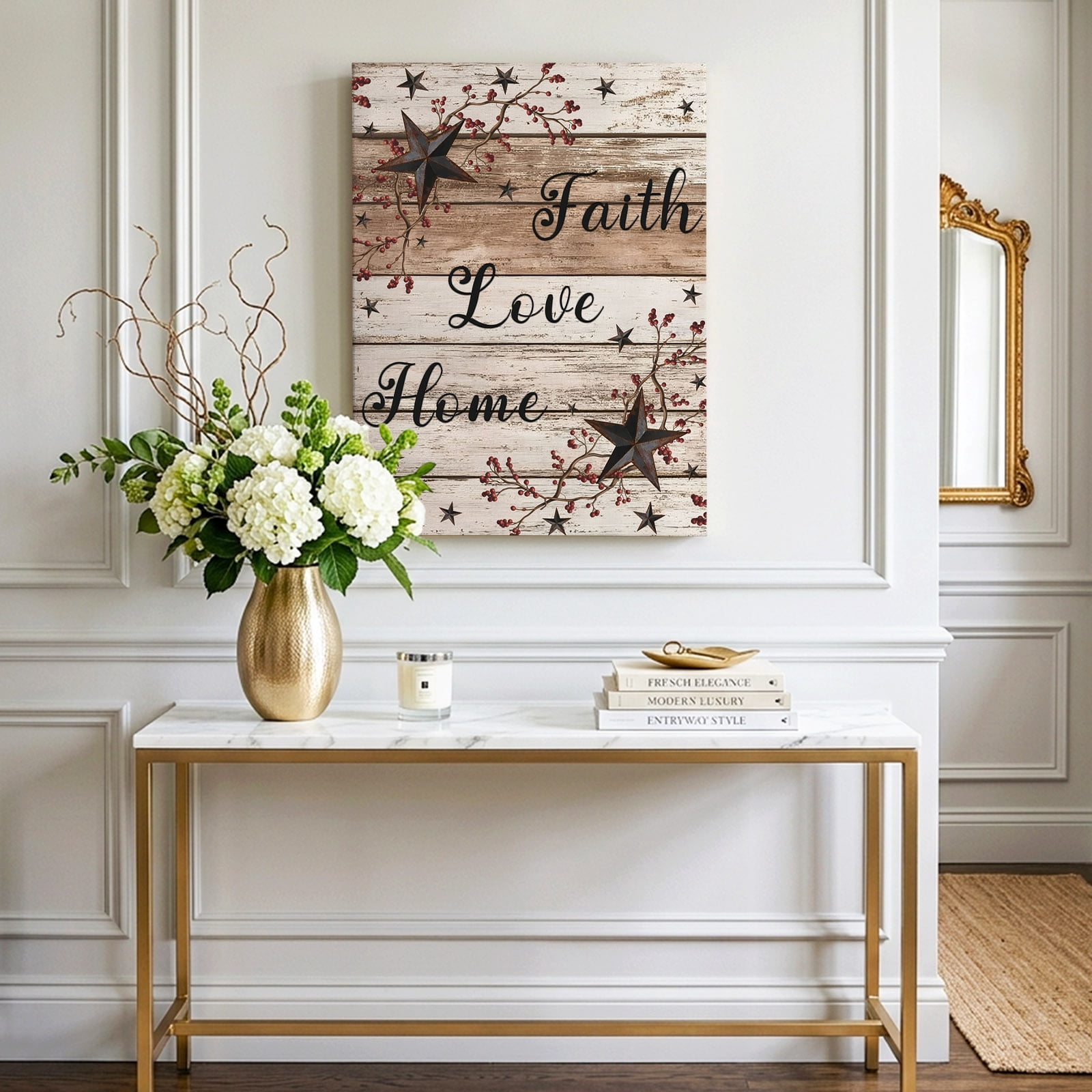 Retro Country Stars Canvas Wall Art for Living Room, Faith Love Home Berries Farmhouses Wood Grain Poster Print Painting for Bedroom Office Home Decoration Wall Pictures Prepare To Hang 12"x12"