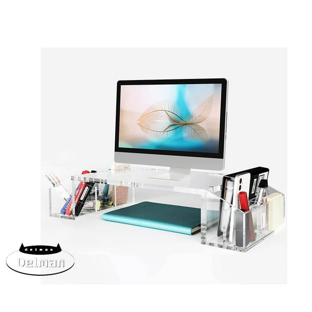 Acrylic Monitor Stand with 2 Side Compartments, Large Computer Monitor