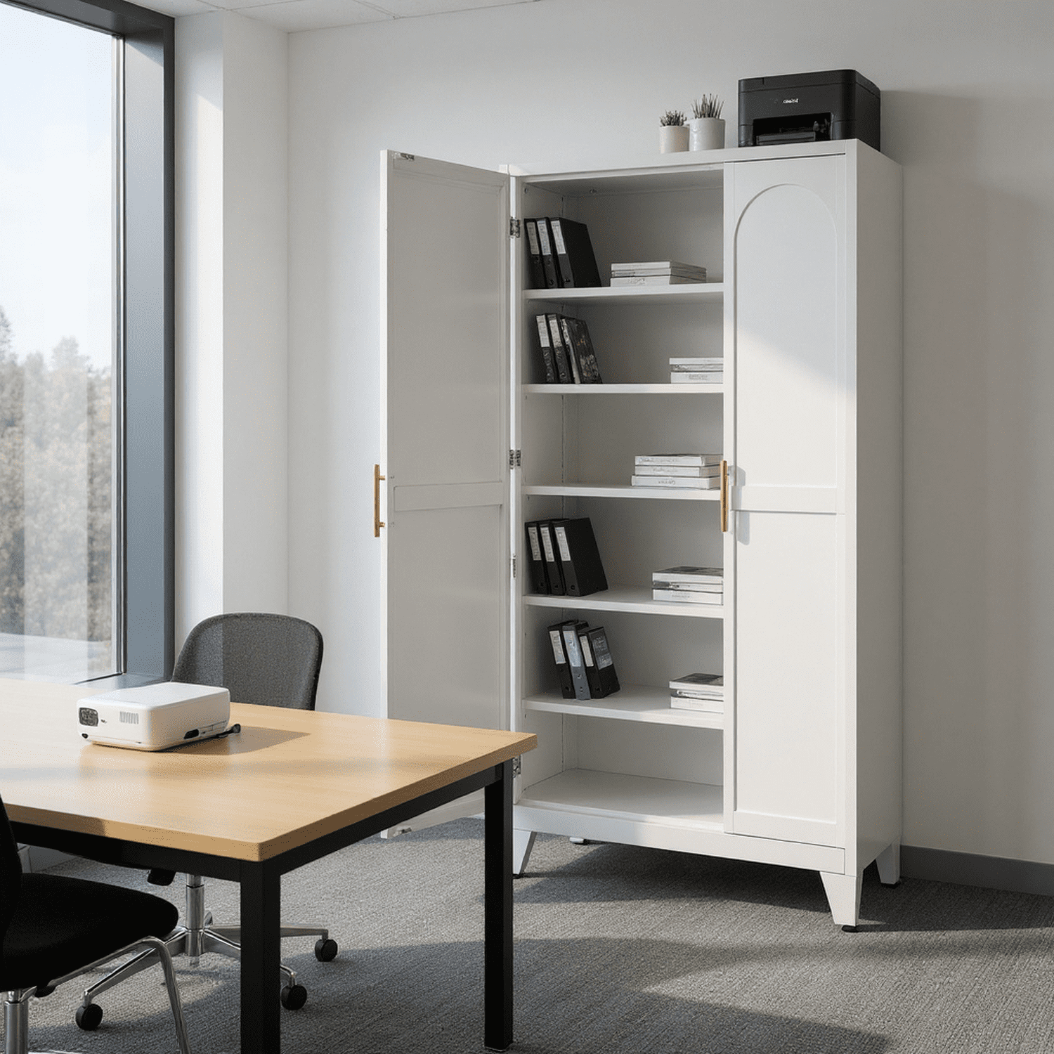 Homy Casa Media Storage Cabinet with Adjustable Shelves, 2-Door Tall Storage Organizer for CDs, Games