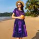 thumbnail image 4 of Easygdp Purple Starry Sky Antelope para Vestido Transpirable de Mujer, Vestido Suelto de Manga Corta con Pliegues y Bolsillos para el Verano, 4 of 6