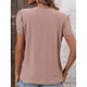 thumbnail image 4 of Camiseta con cuello en V para mujer, mangas cortas de pétalos, botón frontal, blusas holgadas informales, color rosa XXL, 4 of 6