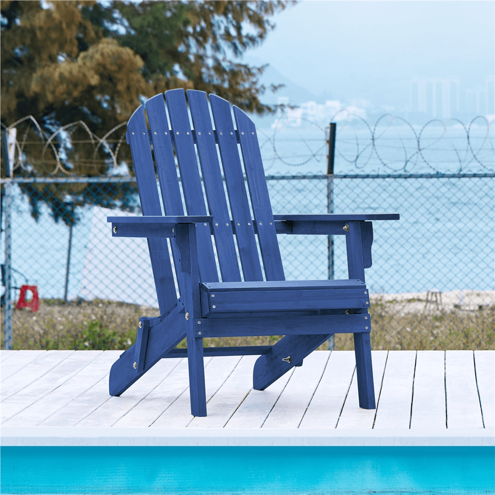 Alden Design Wooden Adirondack Chair, Blue for Patio
