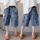 thumbnail image 5 of Pantalones cortos vaqueros con cintura elástica para bebés pequeños, pantalones cortos casuales para bebés pequeños, azul, 120 cm, 5 of 5