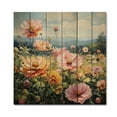 thumbnail image 3 of Designart "Pointillism Dot Art Zinnias Field" Floral Print on Natural Pine Wood, 3 of 5