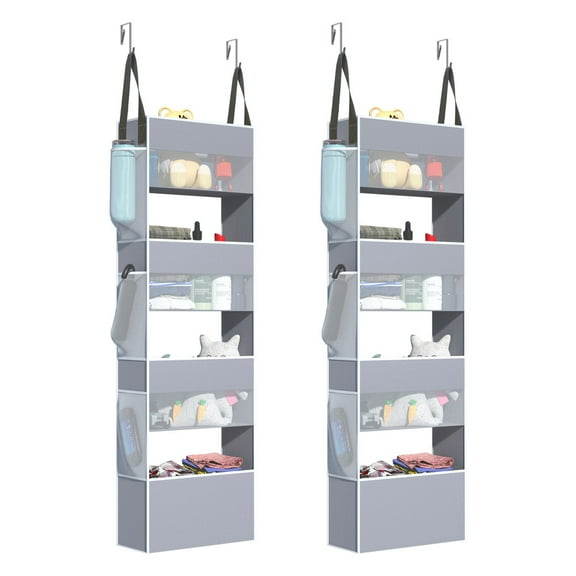 2Pcs Over The Door Hanging Organizer Storage with 4 Large Pockets,Wall Mount Storage with 6 Mesh Pockets ​for Nursery, Diapers, Bathroom, Kitchen, Closet, Dorm