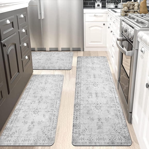 Boho Kitchen Rugs Sets of 3 Non Slip Rubber Kitchen Mats for Floor Machine Washable Runner Rug Set for Kitchen Laundry Room Entryway Grey