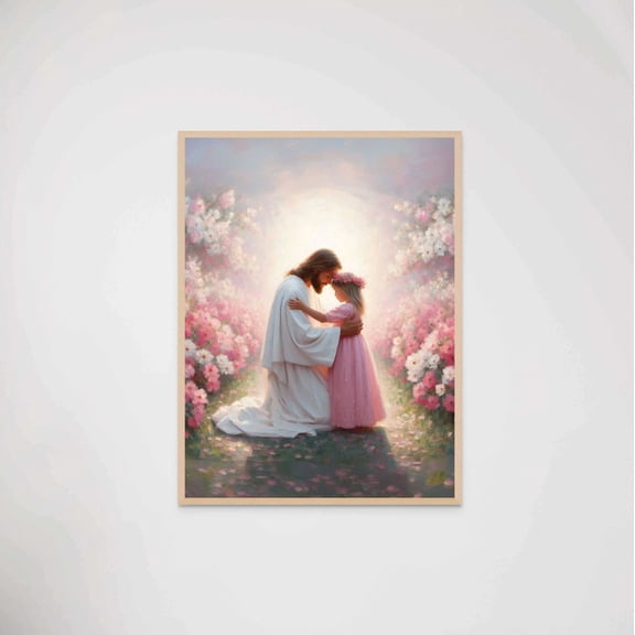 Her Safe Place Christian Jesus With Children Art Picture Of And Girl Bible Wall Decor, Unframed Paper Poster 8x10in