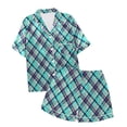 thumbnail image 4 of Tfken Summer Loungewear Sets For Girls Plaid Short Sleeve Lapel Neck Button Tops With Pocket And Shorts Set Fashion Sleepwear Teen Comfortable Homewear Outfit Green Size 6-7 Years, 4 of 4