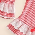 thumbnail image 6 of enyan Toddler Little Girl Clothes Fruit Print Short Sleeve Tops Plaid Flared Pants Set Back To School Summer Outfit(Red,3-4 Years), 6 of 6