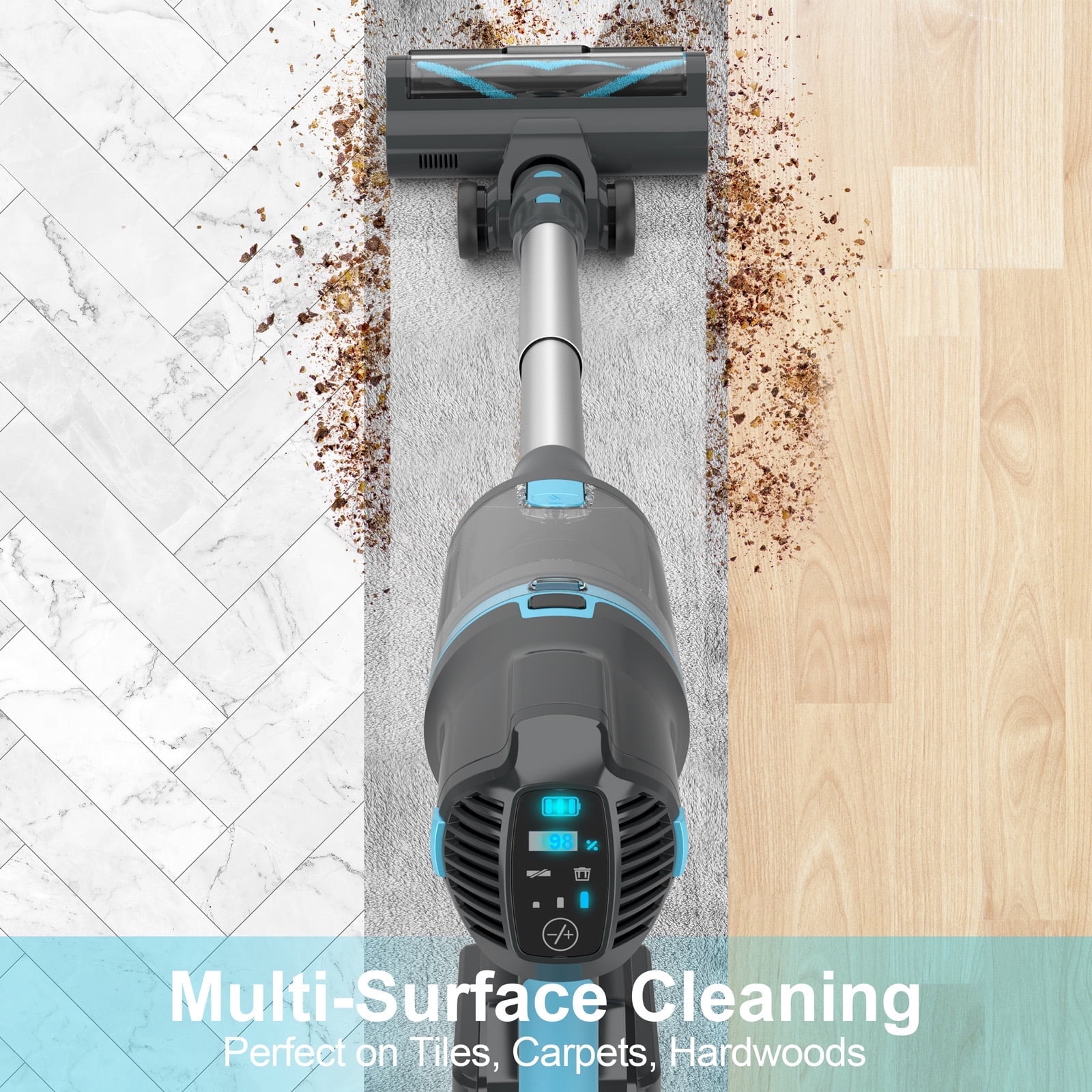 Cordless Vacuum Cleaner,30Kpa 60Mins Stick Vacuum Cleaner with LED Touch Screen,Lightweight Vacuum for Home Pet Hair Carpet Hard Floors V11(Gray)