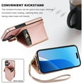 thumbnail image 6 of Crossbody Wallet Case for iPhone 16, RFID Blocking PU Leather Zipper Handbag Purse Flip Cover, Kickstand Folio Case with Card Slots Holder Wrist Strap Lanyard 5G 6.1 Inch (Rose Gold), 6 of 15