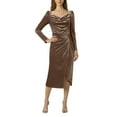 thumbnail image 2 of Gamivast Formal Dresses for Women Long Sleeve Square Neck Velvet Ruched Midi Dress High Slit Solid Evening Dress Elegant Wedding Guest Cocktail Party, 2 of 6