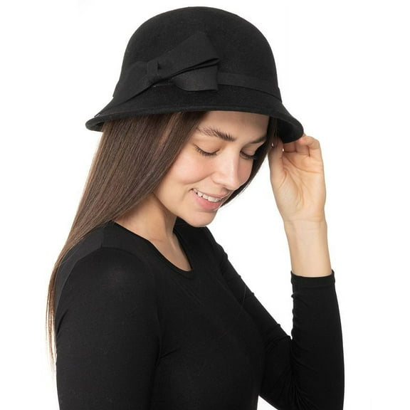 INC International Concepts Women's Cloche Hat With Bow Black Size Regular